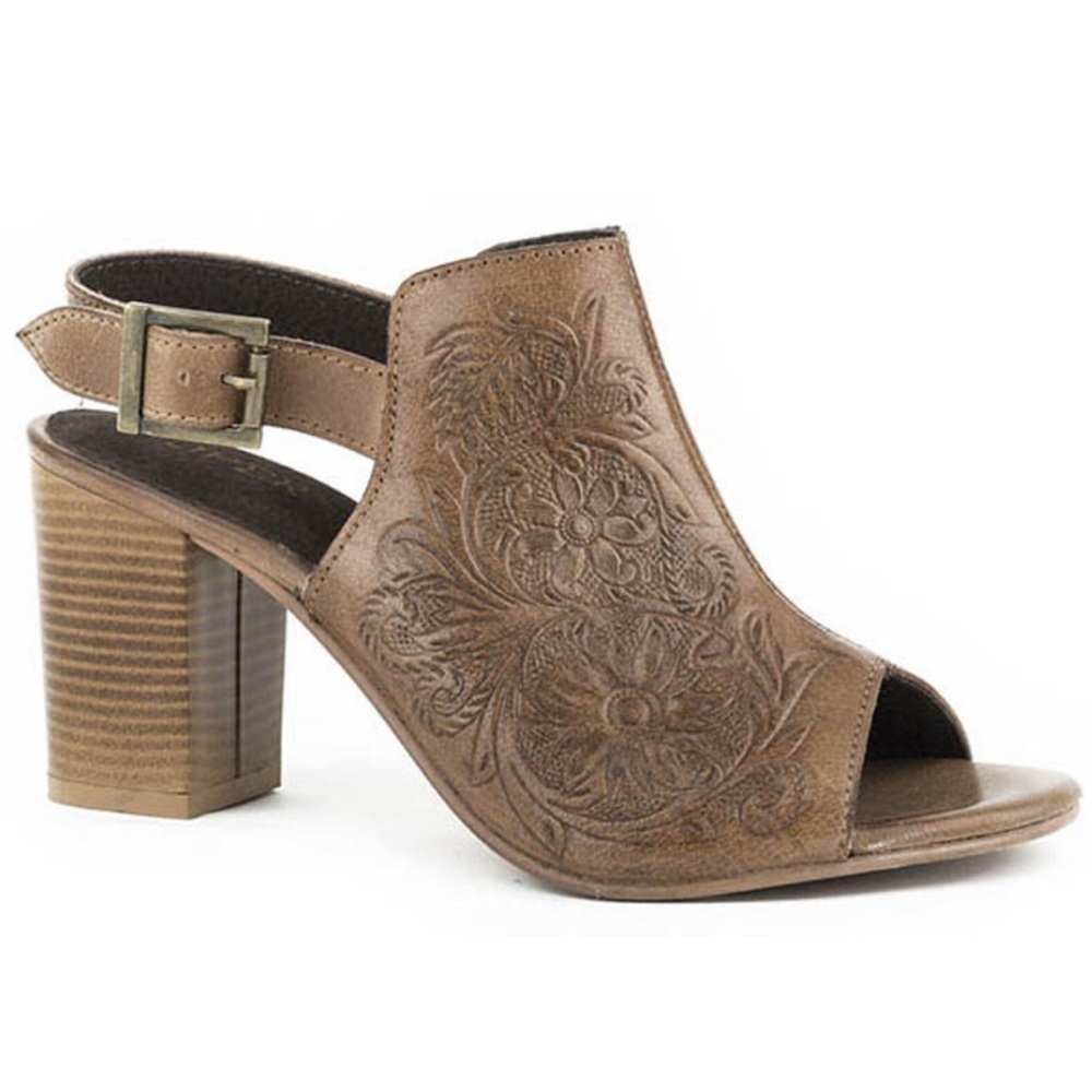 Roper tan tooled leather high heel sandal